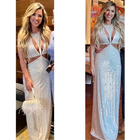 Retrofete Millie Cutout Sequin Embellished Geo White Maxi Dress Size Small - Picture 3 of 12